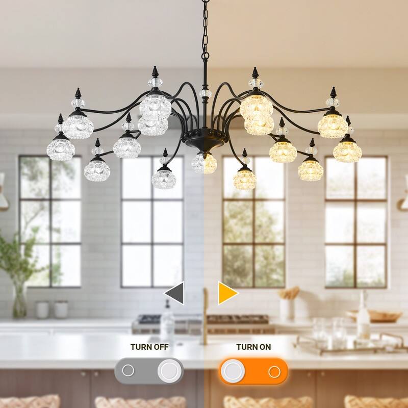 Modern Crystal Chandelier with Crystal Glass Shade Black Farmhouse Chandelier for Kitchen Island