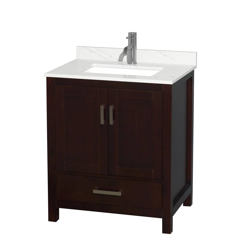 Wyndham Collection WCS141430S-QTZ-UNSMXX Sheffield 30" Free Standing - Espresso / Giotto Quartz Top / Brushed Chrome