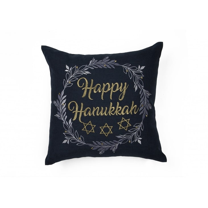 HomeRoots 14" X 14" Black and Gray Hanukkah Polyester Zippered Pillow With Embroidery