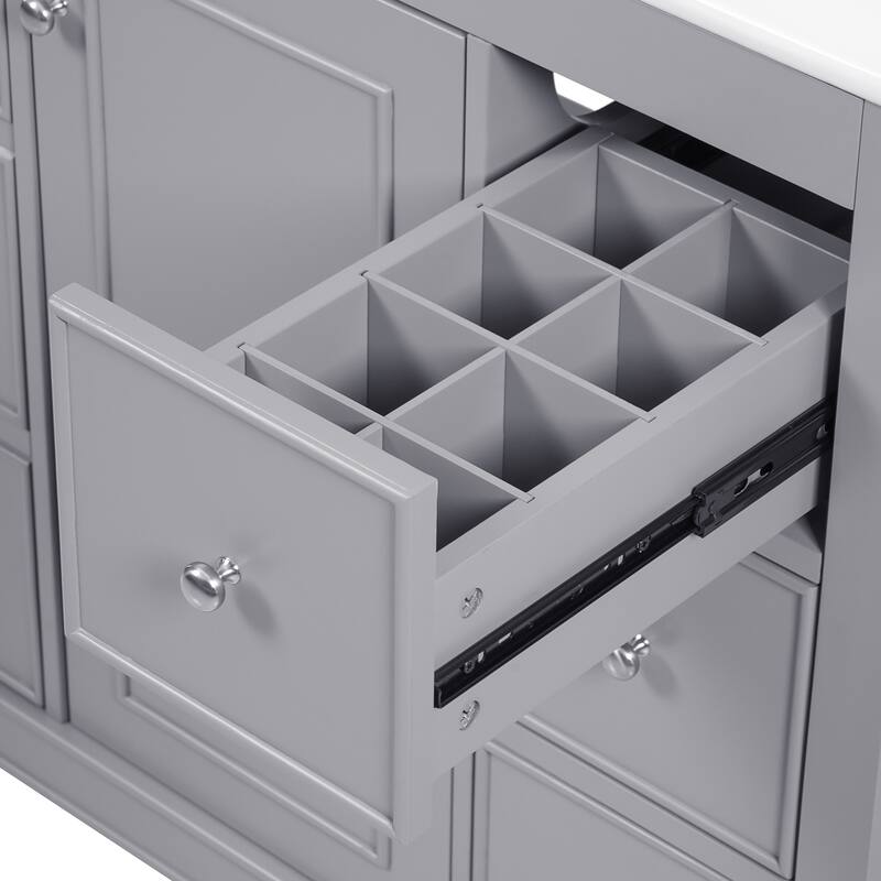 Bathroom Vanity Storage Cabinet with 4 Drawers, Removable Dividers, Adjustable U-shaped Shelf and Silver Handles