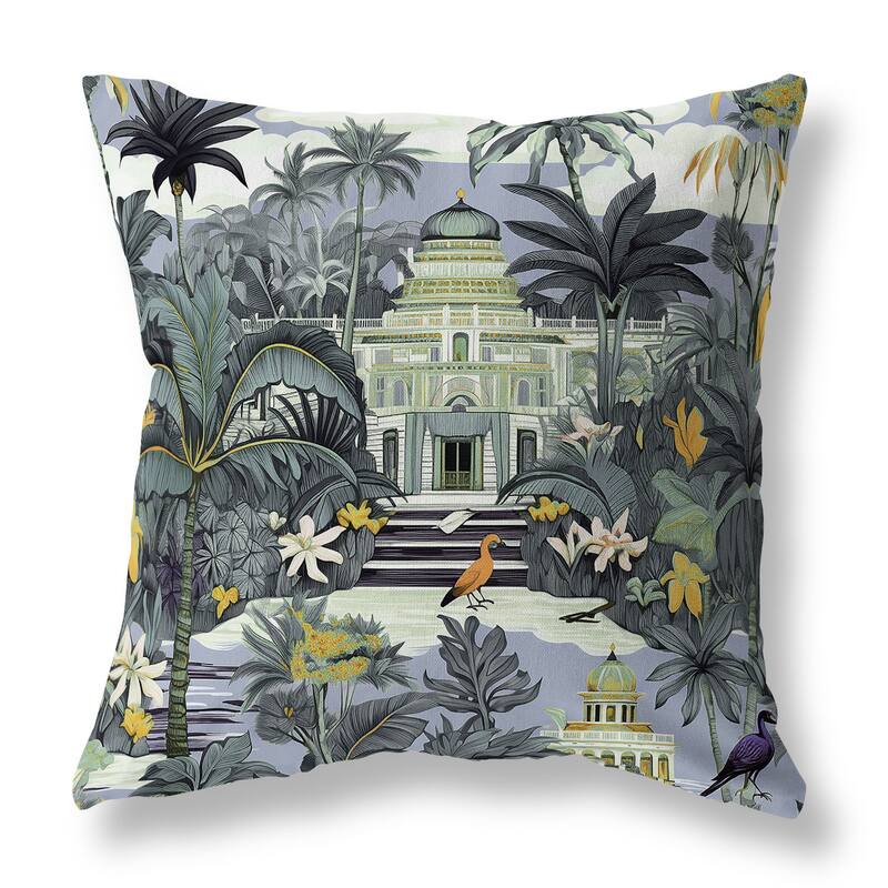 Grey And Green Divine Foliage Faux Suede Throw Pillow Zipper