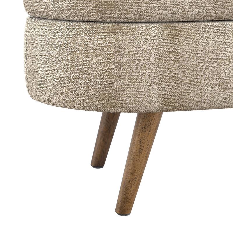 Oval Storage Ottoman Bench, Decorative End of Bed Bench 43.5 Inches Upholstered Storage Ottoman with Solid Wood Legs