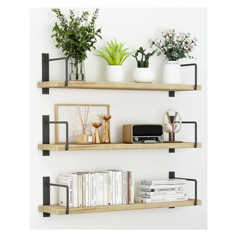 Floating Shelves - 24 Inch Wall Mounted Set of 3 - 6"D x 24"W x 6"H - Wooden