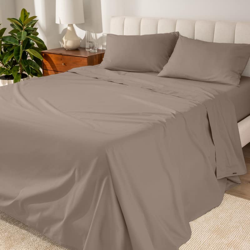 Bare Home Organic Cotton Sheet Set - Crisp Percale Weave - Twin XL - Taupe