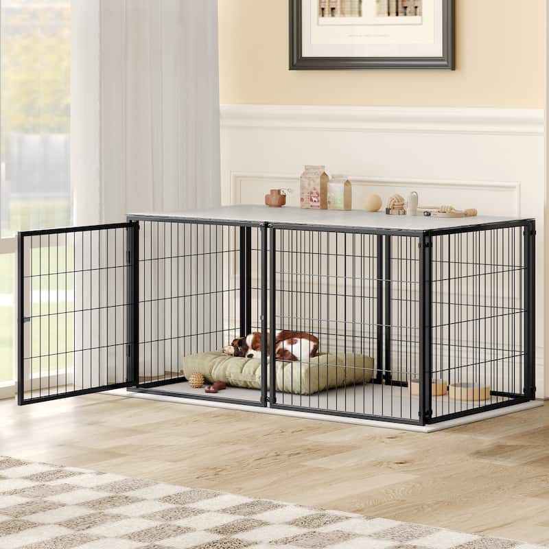 Large Dog Cage 48" Dog Kennel for Medium Dogs Puppy Dog Playpen with Top, Pet Cage, Indoor, Black.48"L x 26.3"W x 23.8"H.
