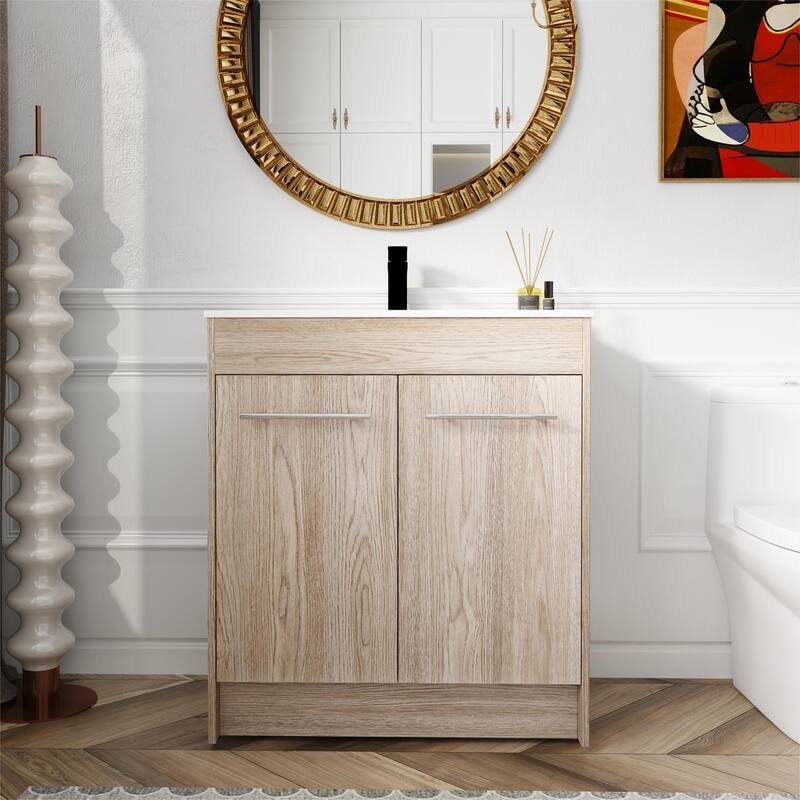 Bathroom Vanity With Sink In 30 Inch, Freestanding Bathroom Vanity With Soft Close Door - 29.7"W x18.1"D x 33.8"H - White oak