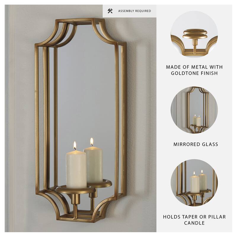 Signature Design by Ashley Dumi Gold-tone Mirrored Wall Sconce - 9" W x 4.75" D x 20.2" H