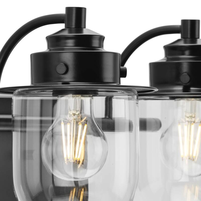 Northlake Collection Two-Light Matte Black Clear Glass Transitional Bath Light - 15.5 in x 7.5 in x 8 in