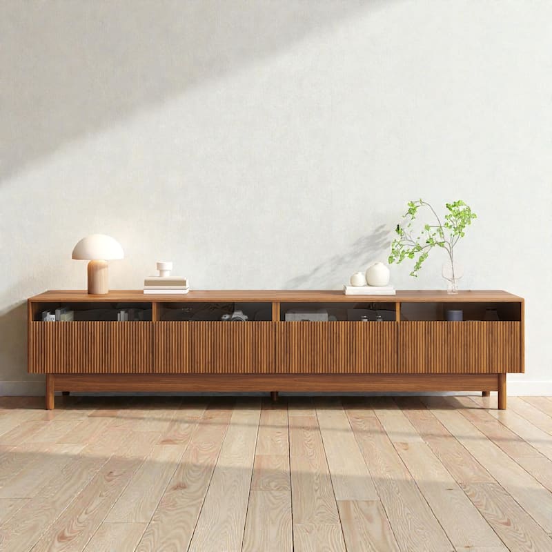 78" Modern TV Stand for TVs Up to 85", Entertainment Center with Fluted & Glass Drawers, Media Console for Living Room - Walnut