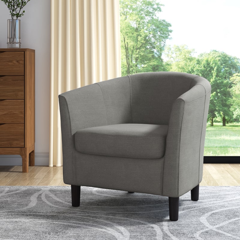 Upholstered Modern Barrel Accent Chair with Wood Legs - KHAKI