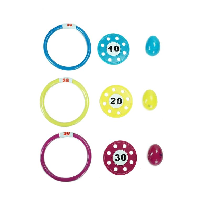 Set of 3 Vibrantly Colored Ring Disc and Turtle Egg Dive Game Combo Pool Toys 5.75" - N/A