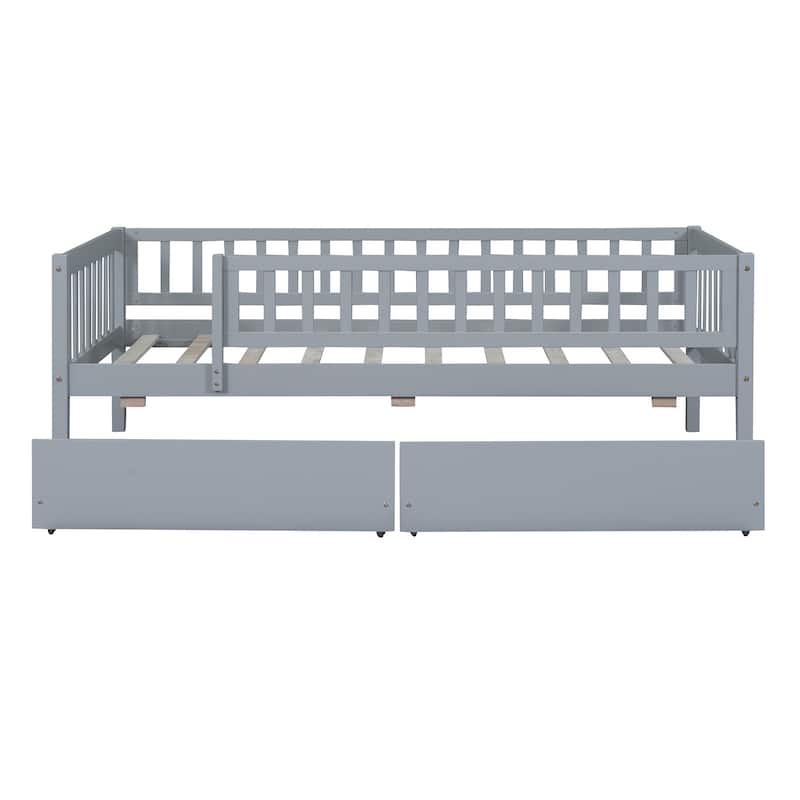 Gray Twin Size Style Pine Wood Daybed with Two Storage Drawers