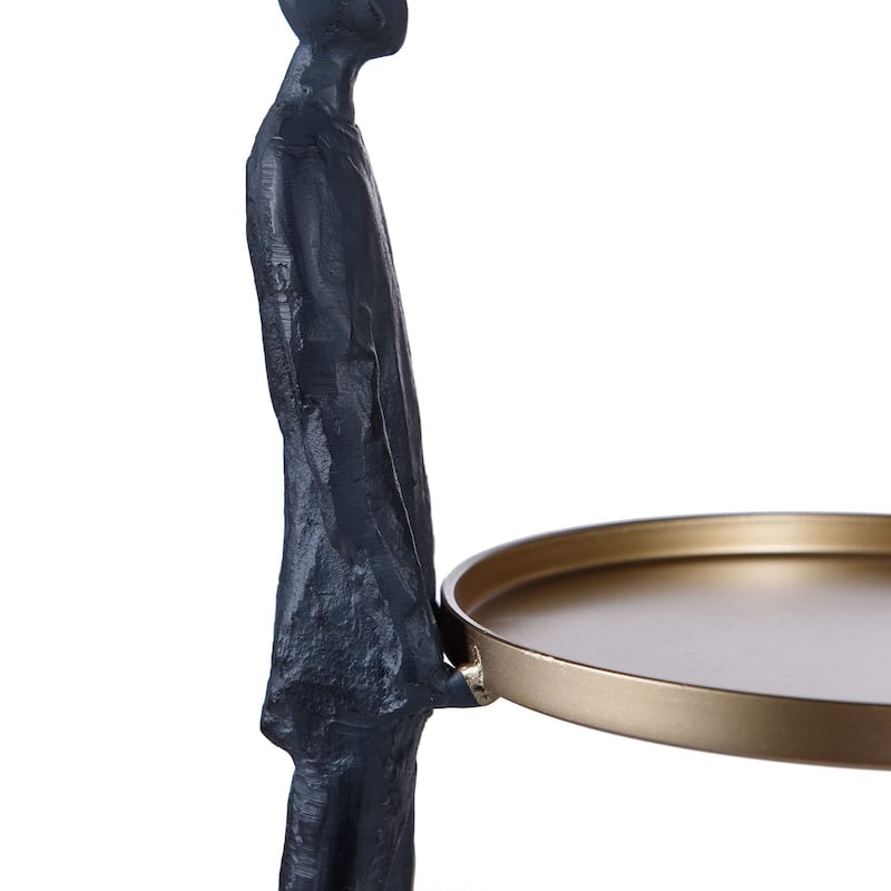 Dann Foley - Figural Sculpture with Brass Tray - Midnight Blue Finish - Cast Iron Zinc