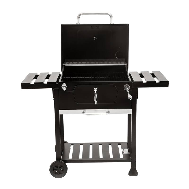 Royal Gourmet 24-Inch Movable Charcoal Grill with Foldable Side Tables