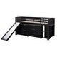 preview thumbnail 7 of 58, Twin Size Low Loft Bed with Cabinets,Shelves and Slide for Home