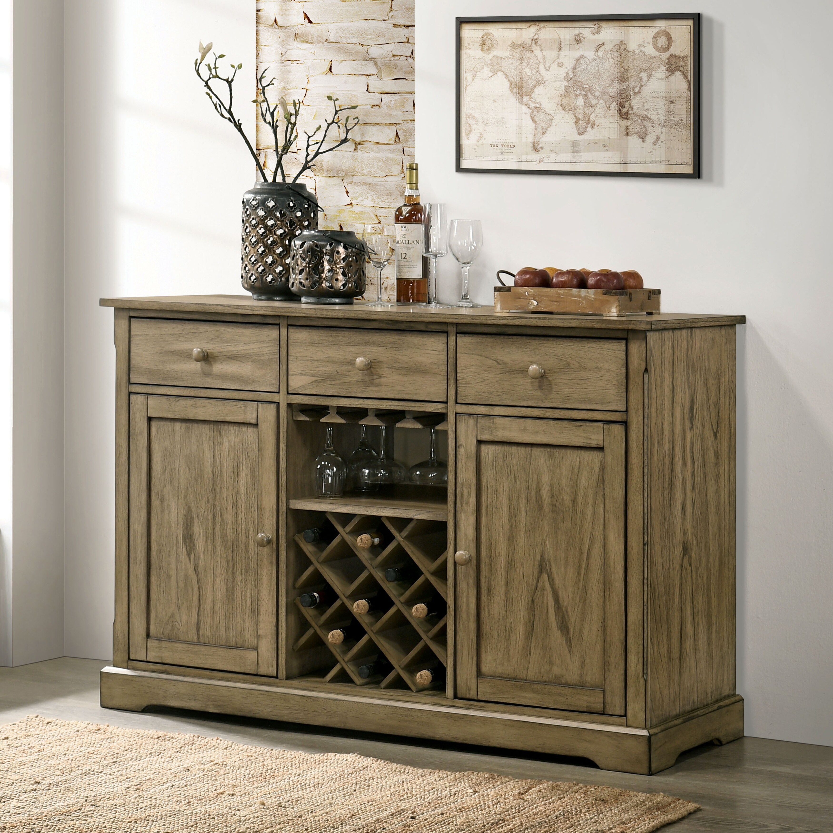 Rustic buffet table with wine rack sales
