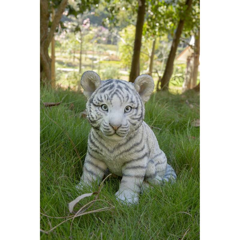 Sitting Tiger Cub Outdoor Garden Statue - 9.5"