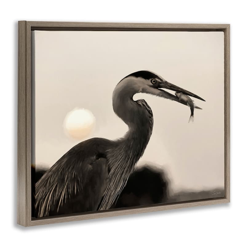 Stupell Heron Feeding on Fish Framed Floater Canvas Wall Art Design By Lori Deiter