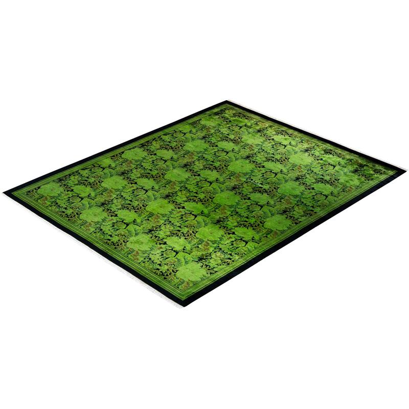 Overton Hand Knotted Wool Vintage Inspired Modern Contemporary Overdyed Green Area Rug - 8' 1" x 10' 1"