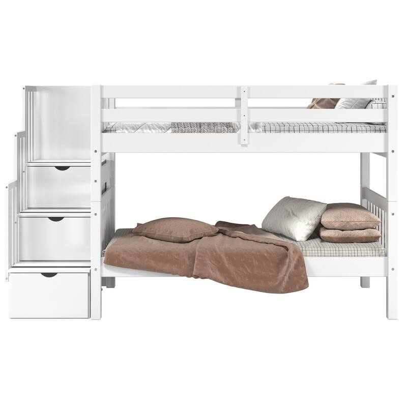 Taylor & Olive Trillium Twin over Twin Stairway Bunk Bed, 3 Steps
