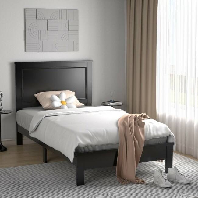 Twin Size Modern College Dorm Wooden Platform Bed