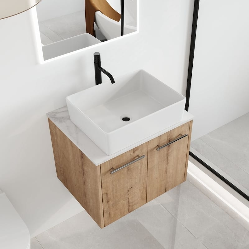 Malwee 24"/30" Floating Bathroom Vanity, Wall Mounted Bathroom Vanity with Ceramic Sink,Soft Close Doors