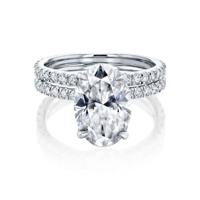 Kobelli Signature Collection 4.8 Carats Moissanite & Diamond 14k Solid Gold Oval Hidden Halo Near Eternity Odette 2pc Bridal Set