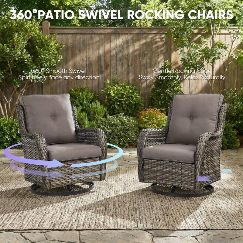 Pocassy Outdoor Wicker Glider Swivel Club Chairs (Set of 2) - Mix Grey