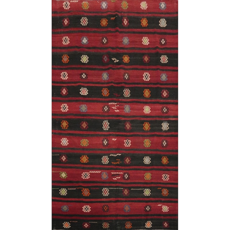 Hand Woven Oriental 100% Wool Carpet Southwestern Tribal Red Kilim Area Rug - 9' 9'' X 6' 3''