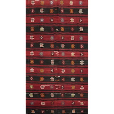 Hand Woven Oriental 100% Wool Carpet Southwestern Tribal Red Kilim Area Rug - 9' 9'' X 6' 3''