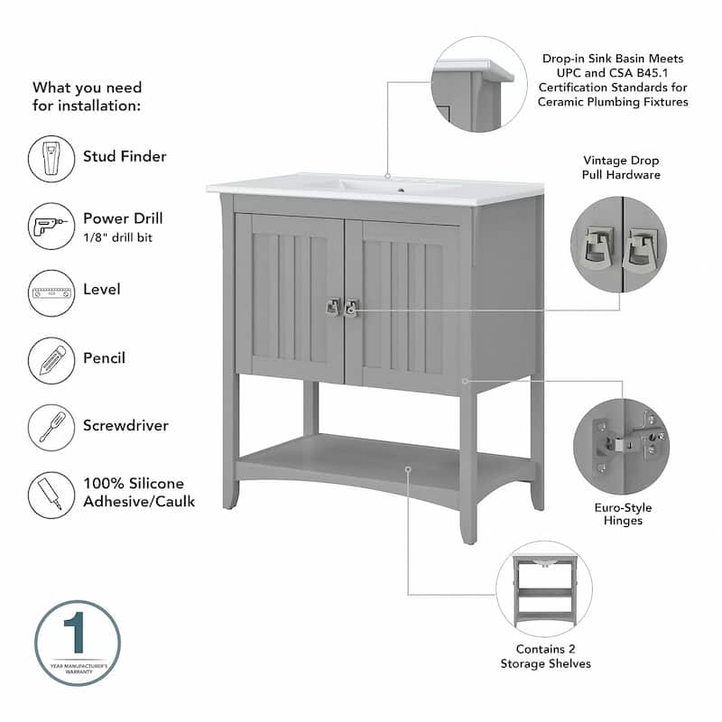 Salinas 64W Double Vanity Set with Medicine Cabinets by Bush Furniture