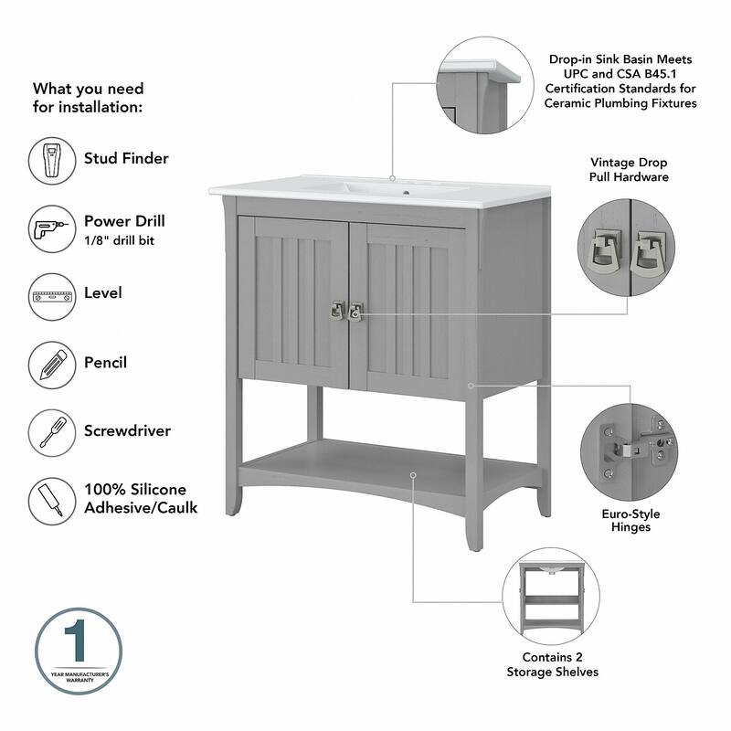 Salinas 64W Double Vanity Set with Sinks and Storage by Bush Furniture