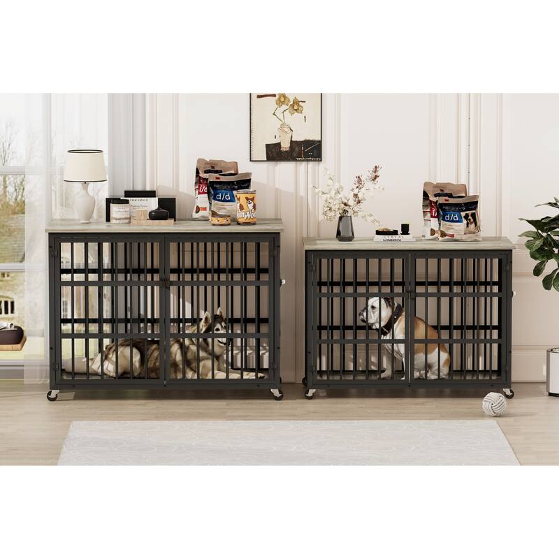 Decorative Pet House, Dog Crate Furniture with Iron Frame Door and wheels