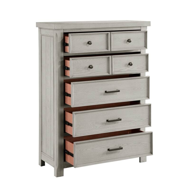 Myna 57 Inch Tall Dresser Chest with 7 Drawers, Rustic White Oak Veneer