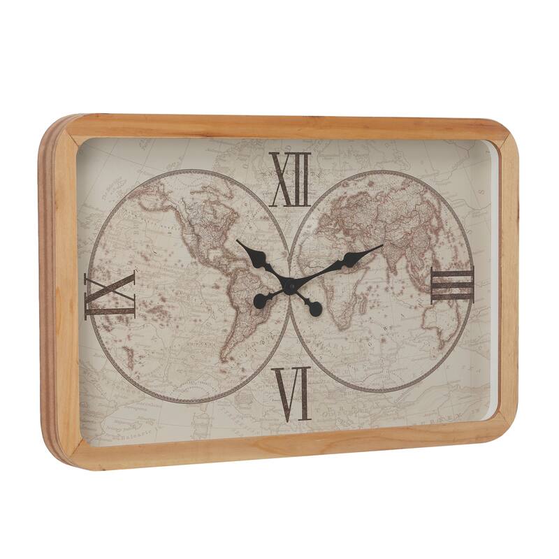 Brown Glass World Map Wall Clock