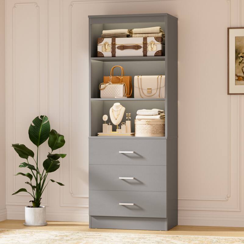 23.6" W Closet System with 3 Wooden Drawers and Storage Shelves, 2FT Sturdy Walk-in Organizer Storage Unit - Grey - Set of 1 (23.6'' W)