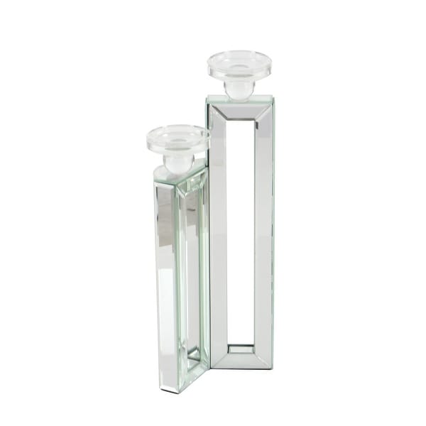Silver Glass Pillar 3 Plate Candelabra with Mirrored Accents