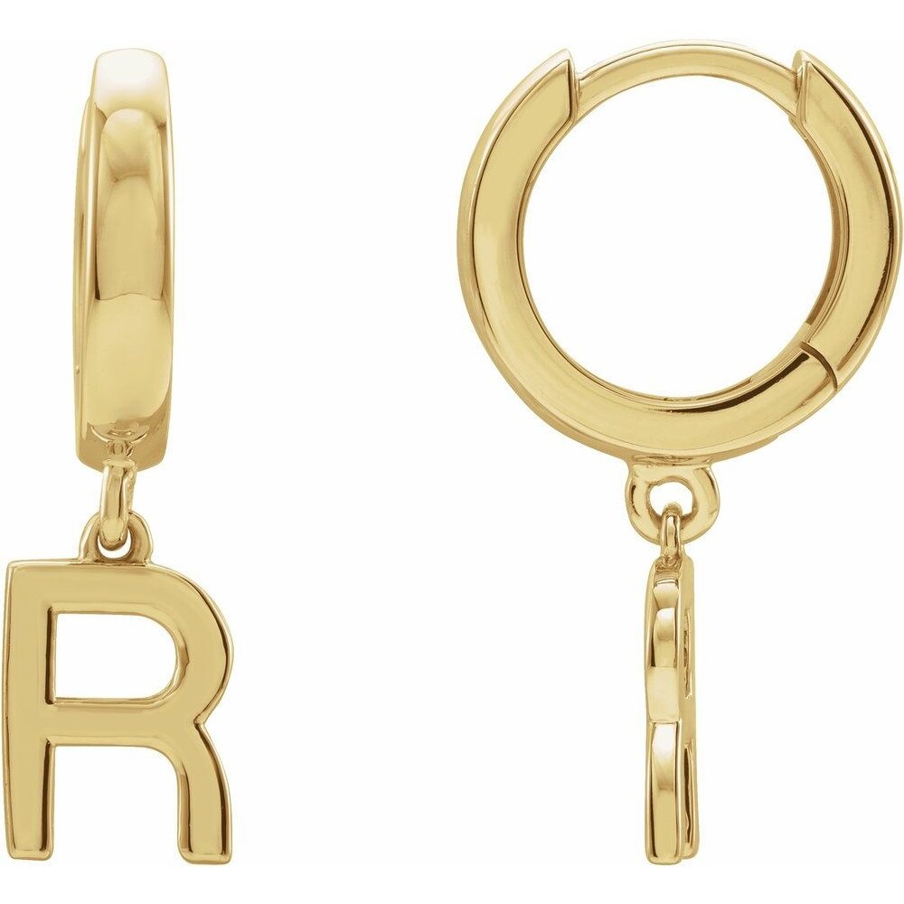 14K Yellow Gold Single Initial R Earrings for Women