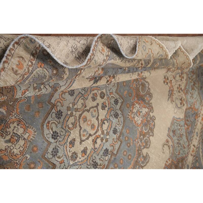 Hand Knotted Oriental 100% Wool Carpet Traditional Medallion Beige & Ivories Tabriz Area Rug - 12' 10'' X 9' 2''