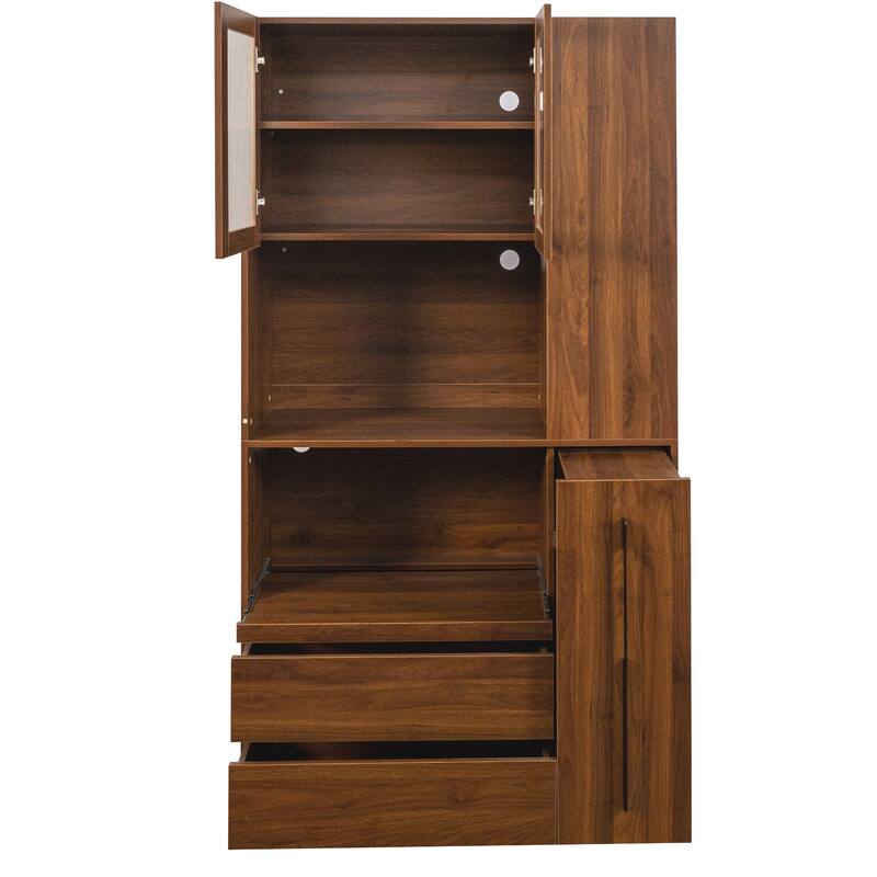 70.87" Tall Kitchen Pantry Cabinet with 4-Tier Side Shelf and 2 Drawers
