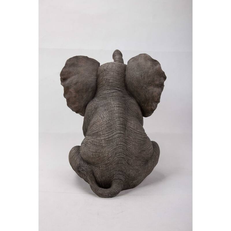 15.5" Gray Elephant Baby Sitting with Trunk Up Garden Statue