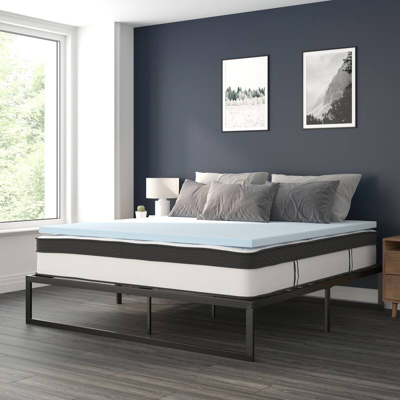Platform Bed Frame; Pocket Spring Mattress & Memory Foam Topper