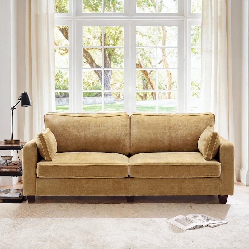 81" Modern Corduroy 3 Seater Sofa, Polyester Rectangle Upholstered Sofa with Wood Base for Living Room - 81"W X 33"D X 26"H