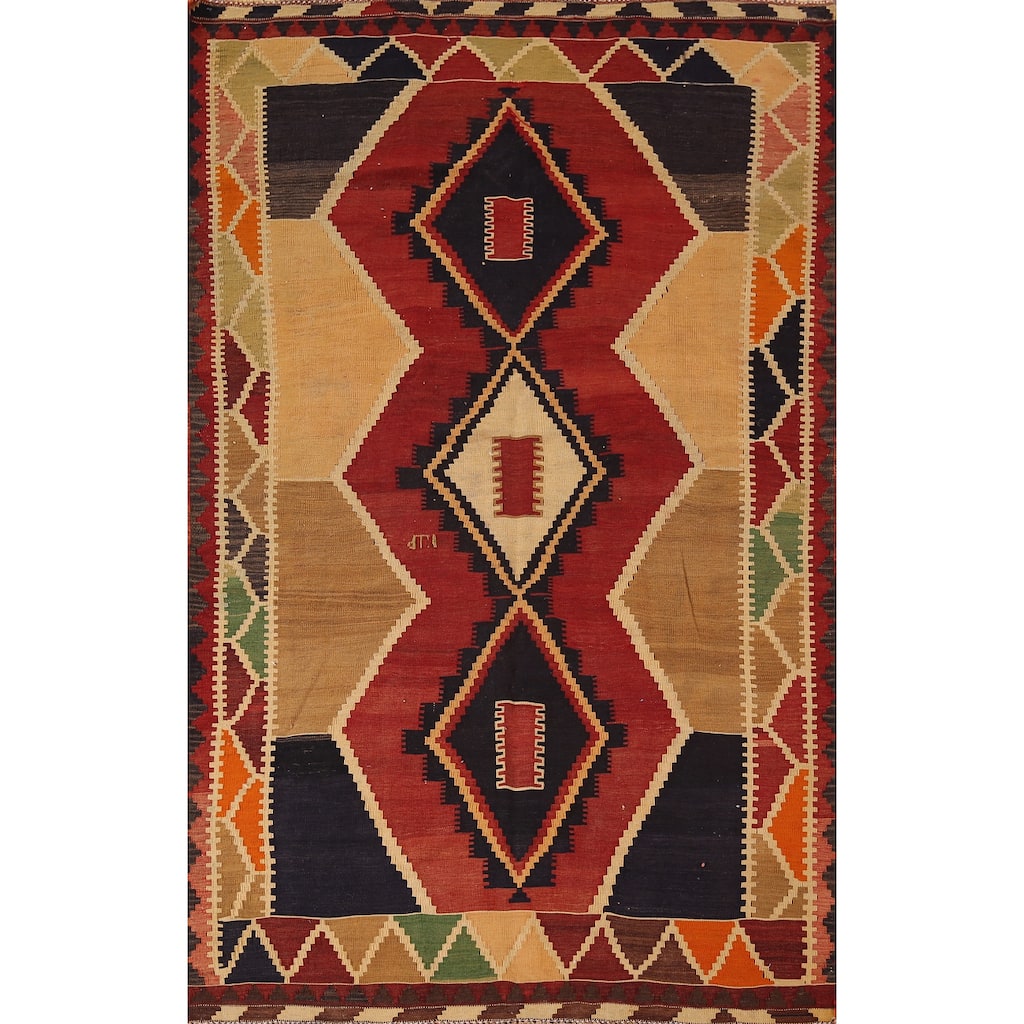 Kilim Qashqai Persian Vintage Rug Flatweave Multi-Color Wool Carpet - 4'6" X 7'6"