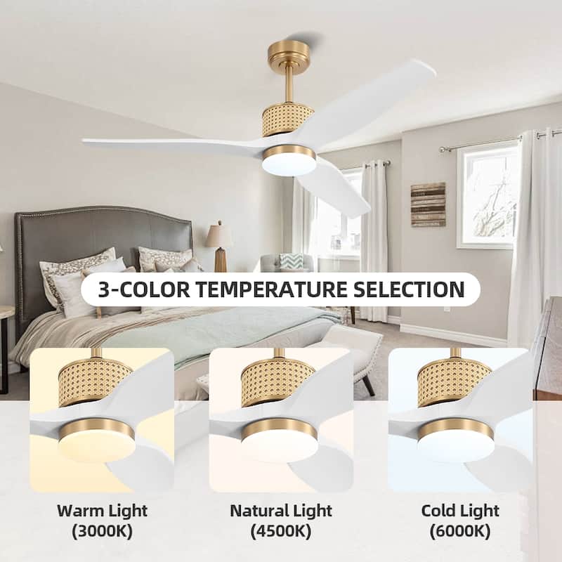 MLiAN 52 In. 3 Solid Wood Indoor Ceiling Fan with Light Kit - 52"