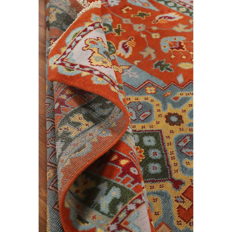 Hand Knotted Oriental 100% Wool Carpet Traditional Tribal Oranges & Rust Heriz (serapi) Area Rug - 11' 9'' X 8' 10''