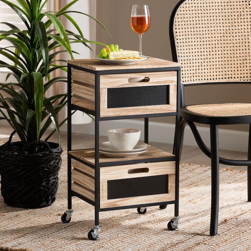 Olinda Industrial Oak Brown Finished Wood and Metal 2-Drawer End Table