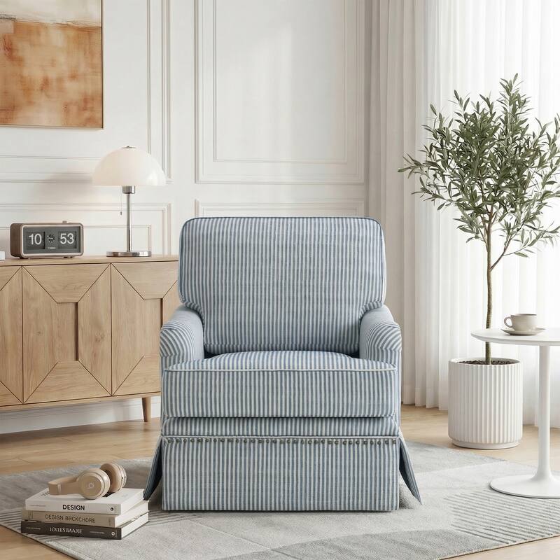 Modern Chenille Swivel Armchair and Storage Ottoman