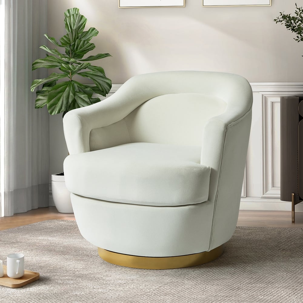 Kanstantin Modern Upholstered Swivel Barrel Chair with Golden Base by HULALA HOME