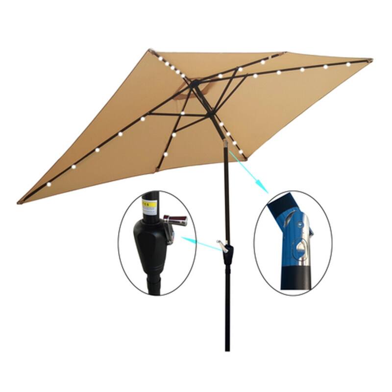10 x 6.5 Ft Rectangular Patio Solar LED Lighted Outdoor Umbrellas - Tan